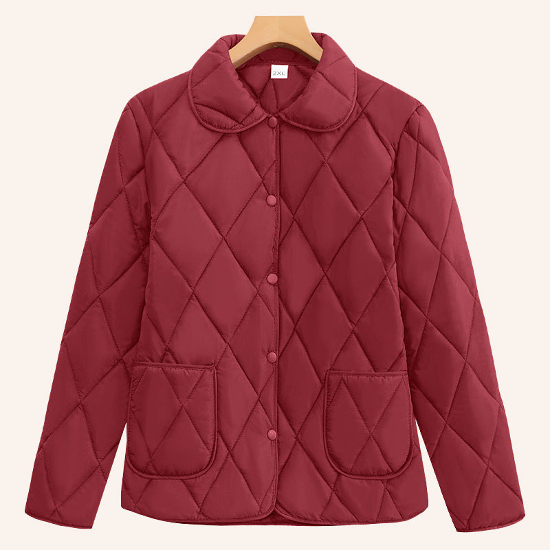 🧥 Kort damjacka med diamantmönster