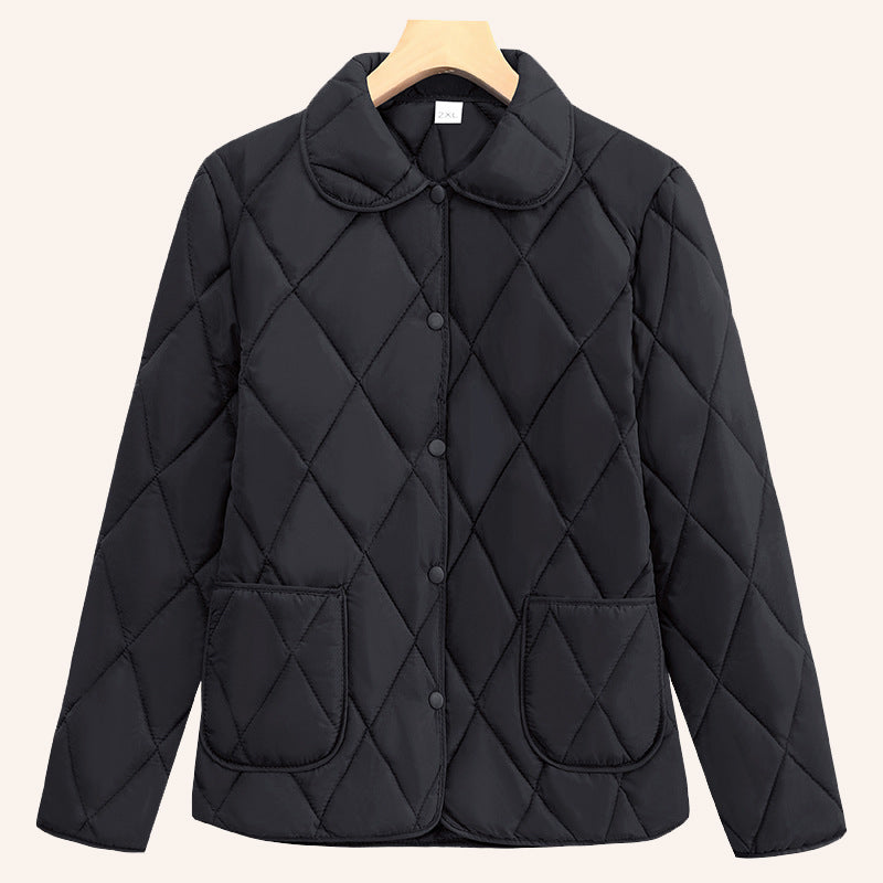 🧥 Kort damjacka med diamantmönster
