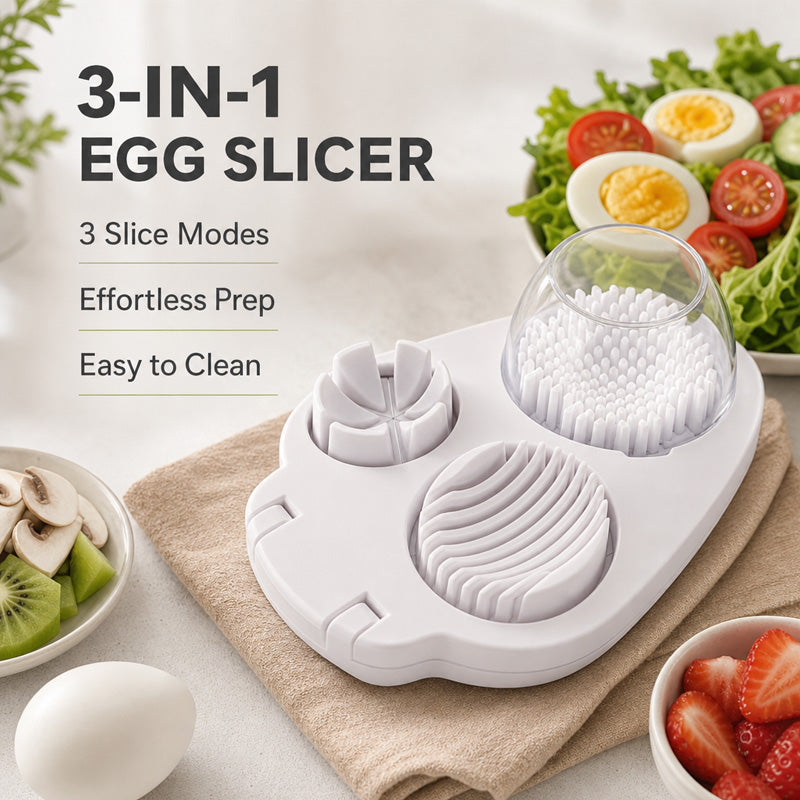 🥚 3-i-1 multifunktionell äggskärare: Precisionsskärare för ägg, frukt och jordgubbar! 🍓