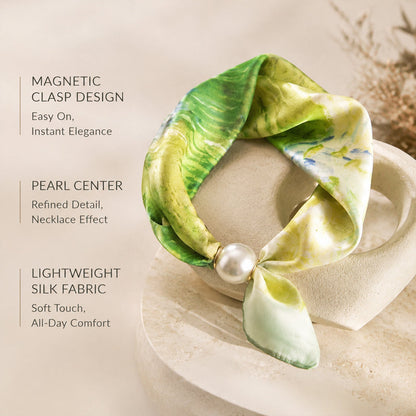 🧣 Halsband med magnetlås och mönstrad scarf: Elegant 2-i-1-scarf med tryck! ✨