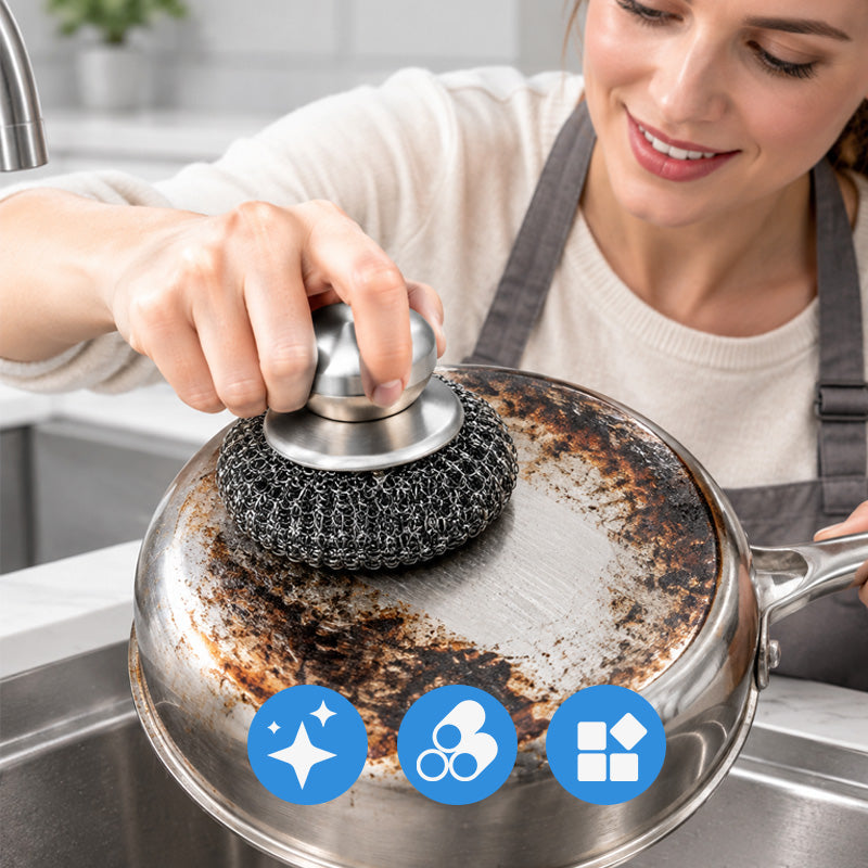 🧽🍳 Grytskurborste med handtag – stålborste för tuffa köksfläckar