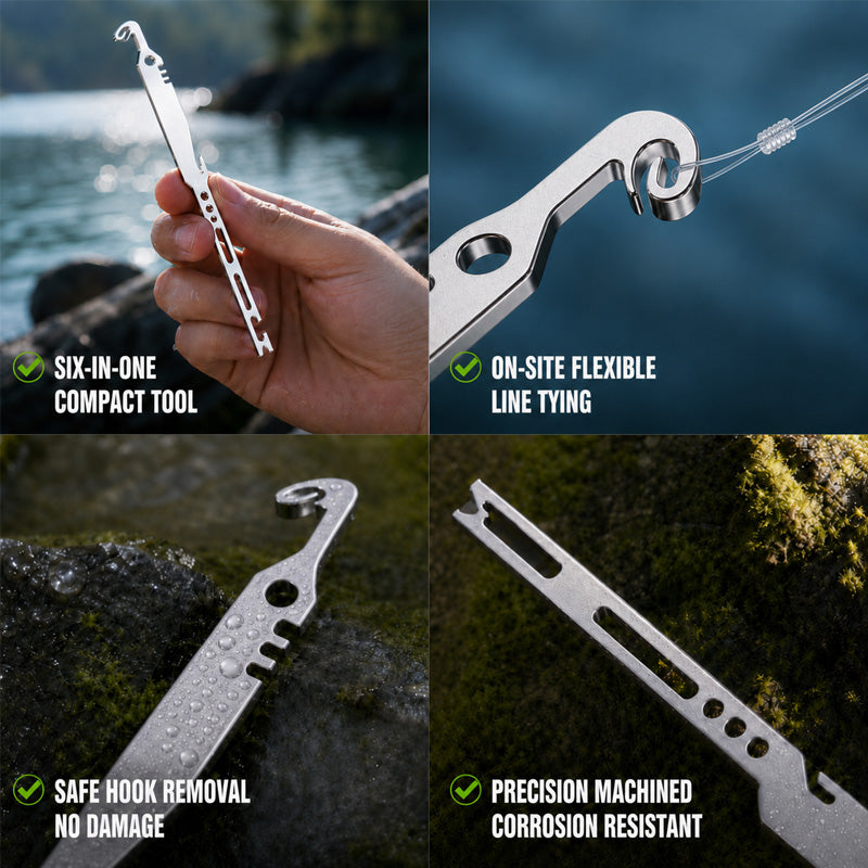 🎣Det ultimata 6-i-1-fiskverktyget! ✨Knyt knutar och ta bort krokar snabbt – 420 rostfritt stål! ⚡