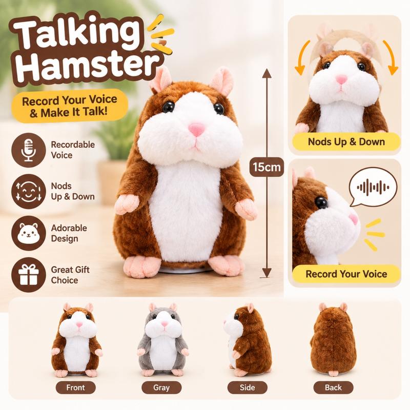 🐹 Pratsam hamsterknuffel – upprepar det du säger (15 cm) – 3 färger + julutgåva ✨🎄