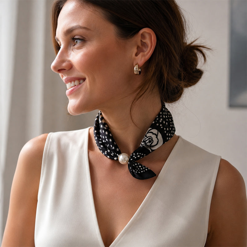 🧣 Halsband med magnetlås och mönstrad scarf: Elegant 2-i-1-scarf med tryck! ✨