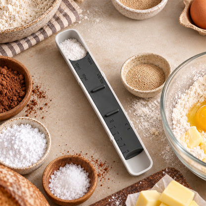 🥄 Justerbar mätsked – 12 inställningar, en sked för både torra och flytande ingredienser