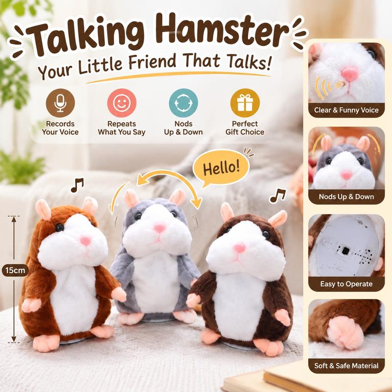 🐹 Pratsam hamsterknuffel – upprepar det du säger (15 cm) – 3 färger + julutgåva ✨🎄