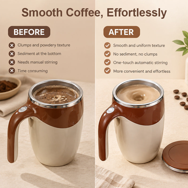 ☕ Automatisk självomrörande kaffemugg med lock – portabel magnetisk mixmugg