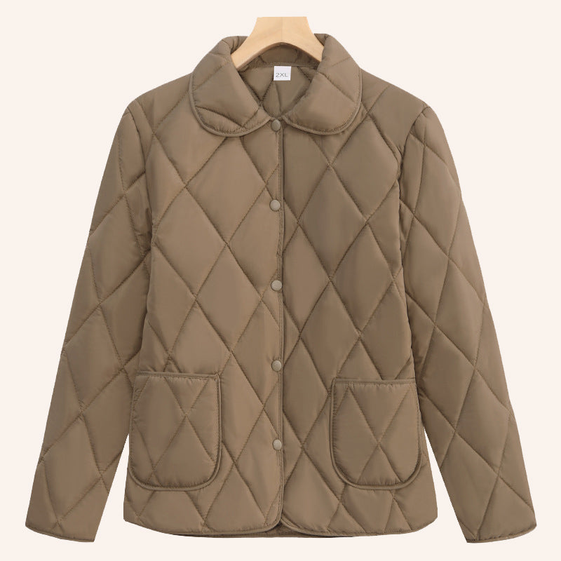 🧥 Kort damjacka med diamantmönster