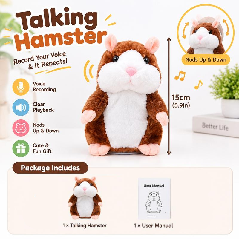 🐹 Pratsam hamsterknuffel – upprepar det du säger (15 cm) – 3 färger + julutgåva ✨🎄
