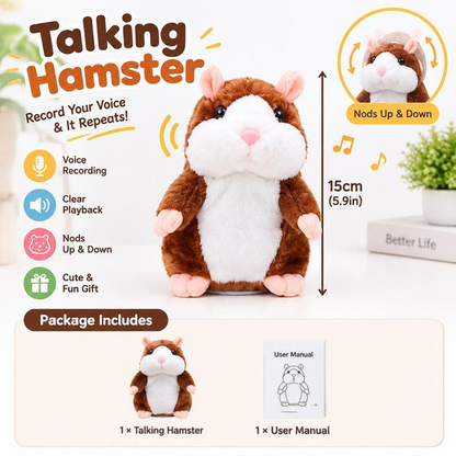 🐹 Pratsam hamsterknuffel – upprepar det du säger (15 cm) – 3 färger + julutgåva ✨🎄